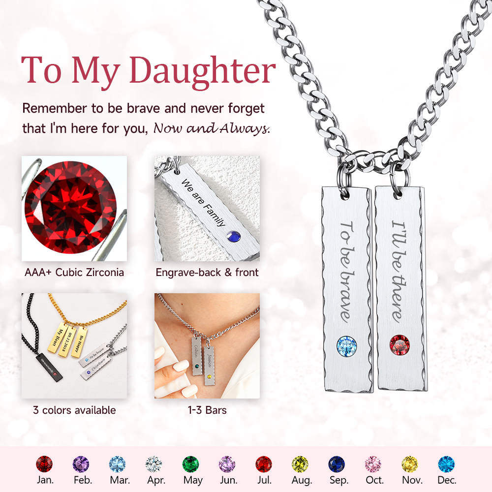 Personalized Birthstone Bar Necklaces with 1-3 Names Engraved for Daugthter