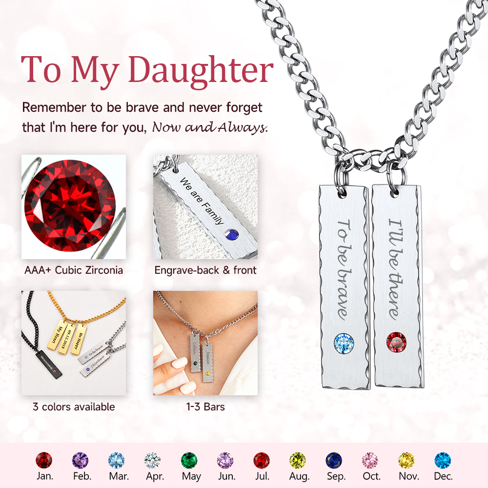 Personalized Birthstone Bar Necklaces with 1-3 Names Engraved for Daugthter