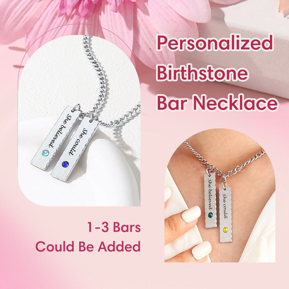 Personalized Birthstone Necklaces with 1-3 Names Engraved for Women