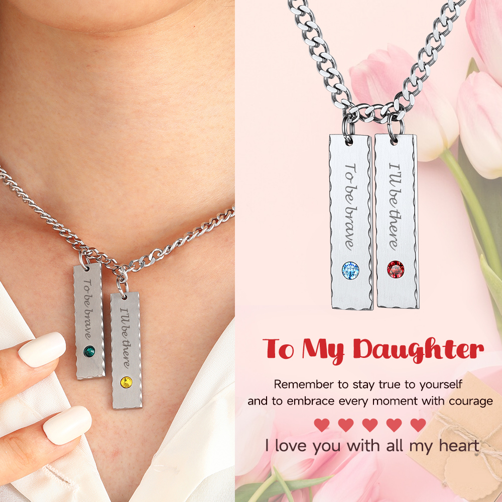 Personalized Birthstone Bar Necklaces with Names Engraved for Women