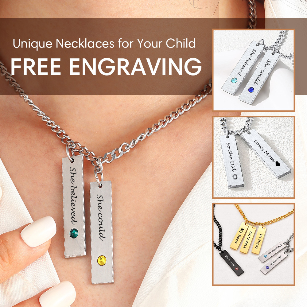 Personalized Birthstone Bar Names Engraved Necklaces for Women