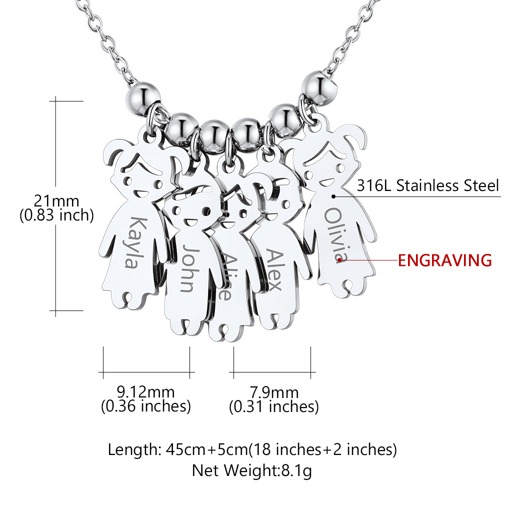 Personalized Engraved Mothers Children Necklace for Mom size 5