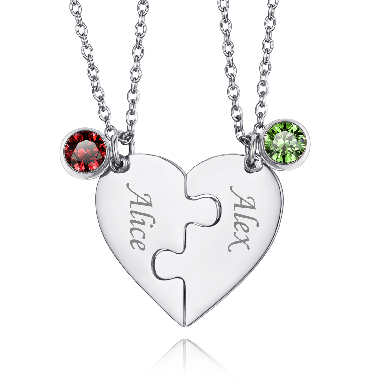 Personalized Birthstone Heart Puzzle Matching Pendant Necklace for Friend/Family 2 silver