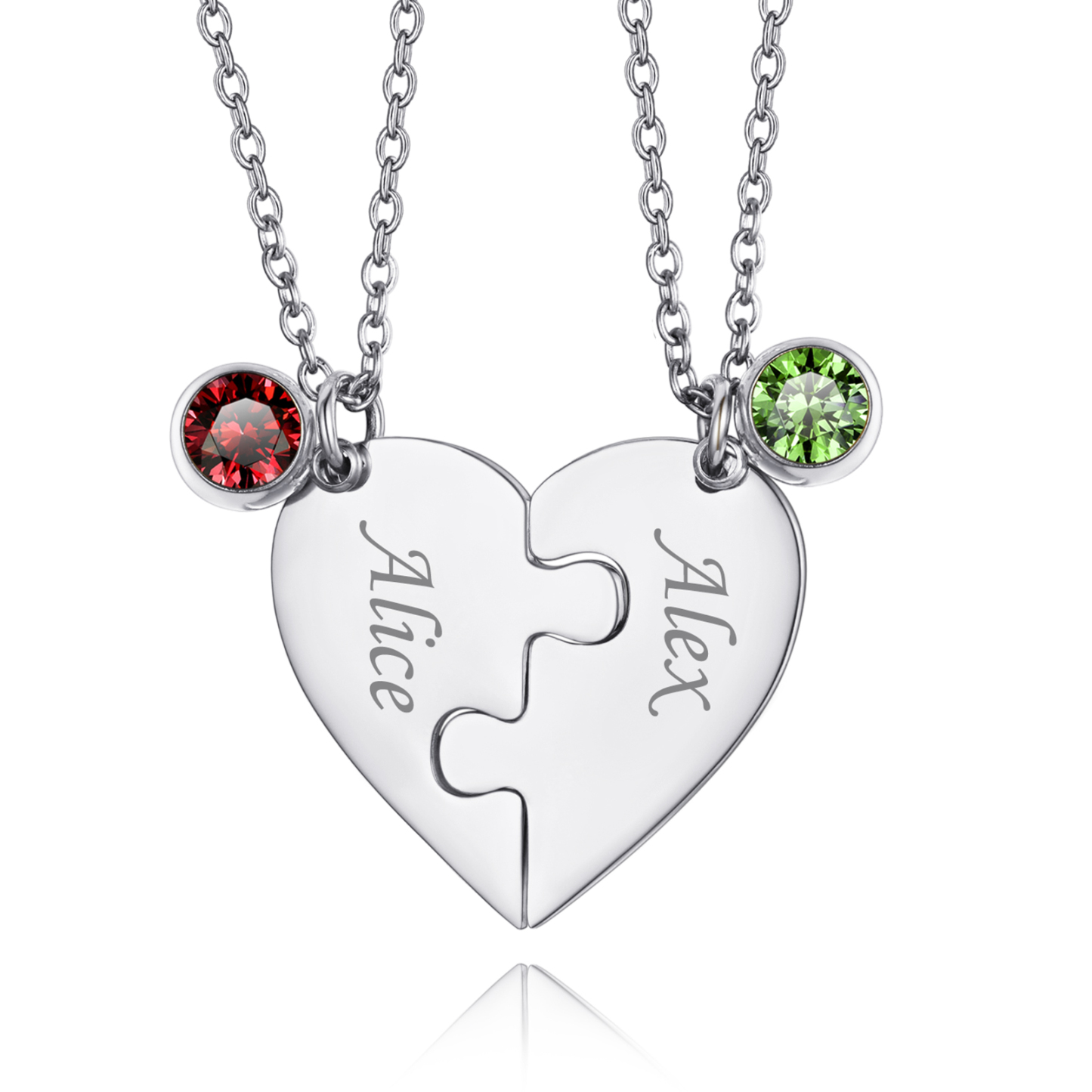 Personalized Birthstone Heart Puzzle Matching Pendant Necklace for Friend/Family 2 silver