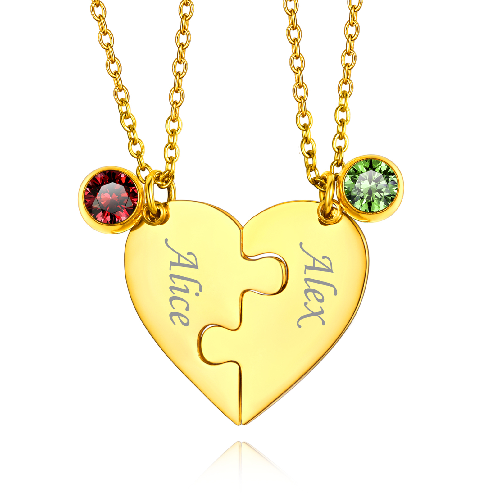 Personalized Birthstone Heart Puzzle Matching Pendant Necklace for Friend/Family 2 gold