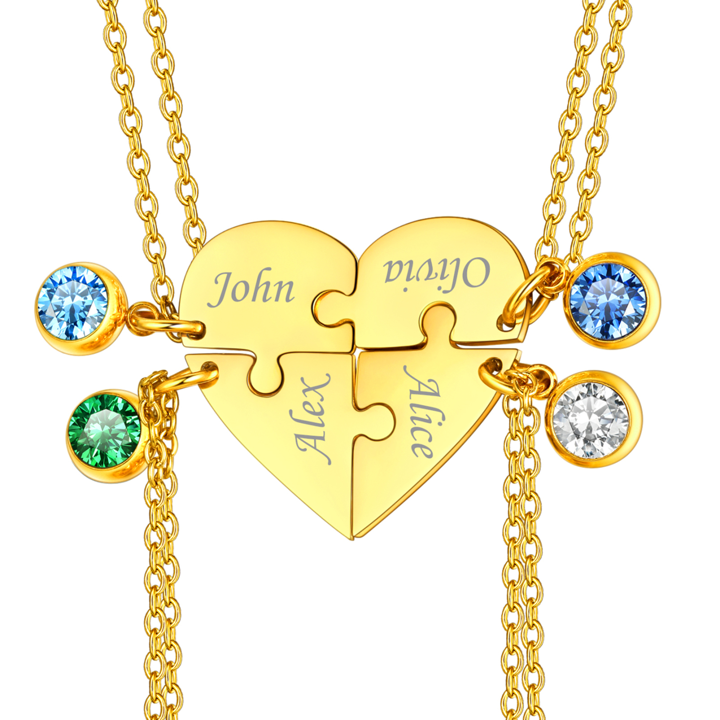 Personalized Birthstone Heart Puzzle Matching Pendant Necklace for Friend/Family 4 gold