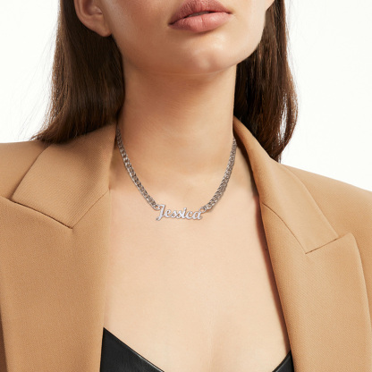 Personalized Cuban Chain Name Plate Necklace For Women