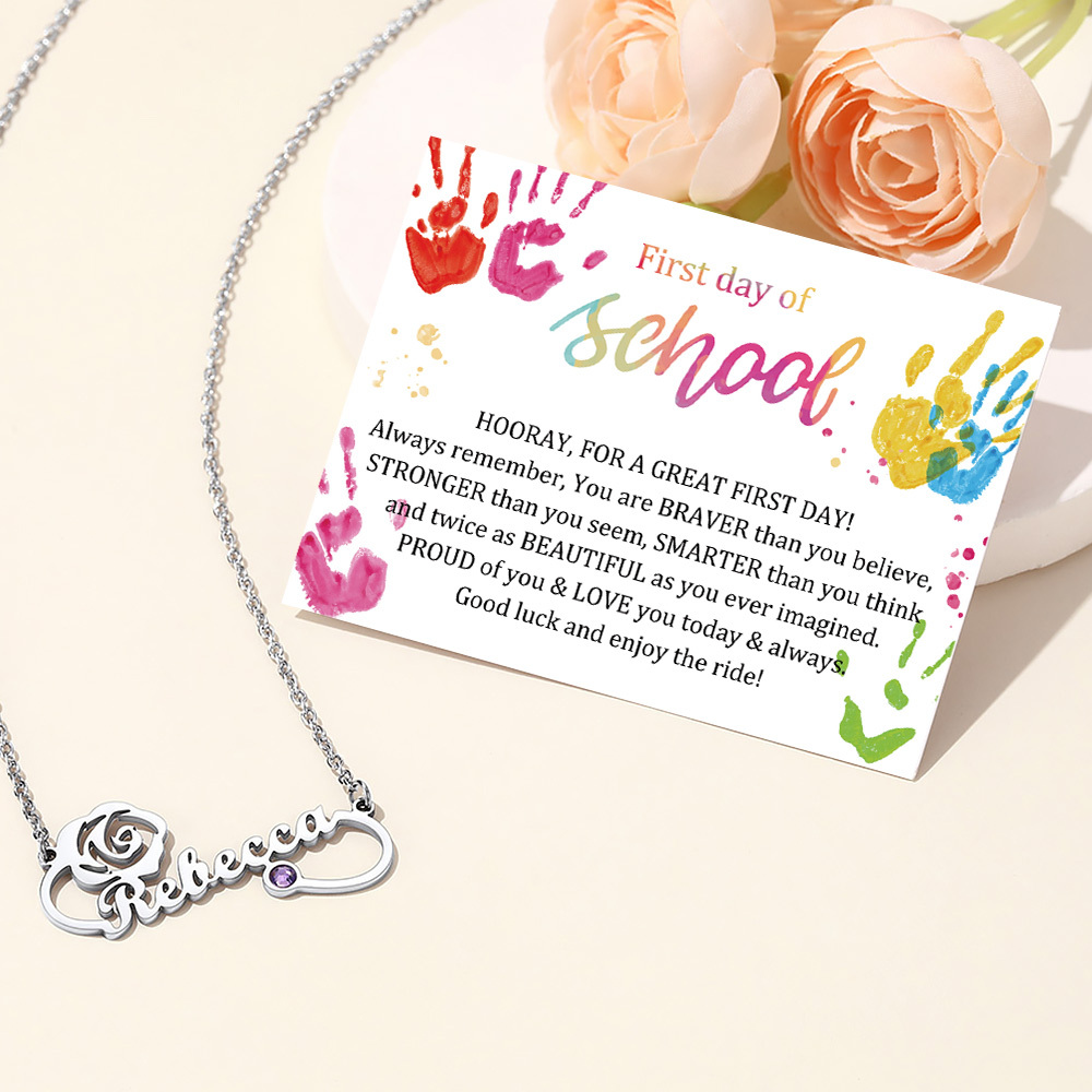 Custom Birthstone Infinity Pendant Necklace Nameplate Engraved GIFT