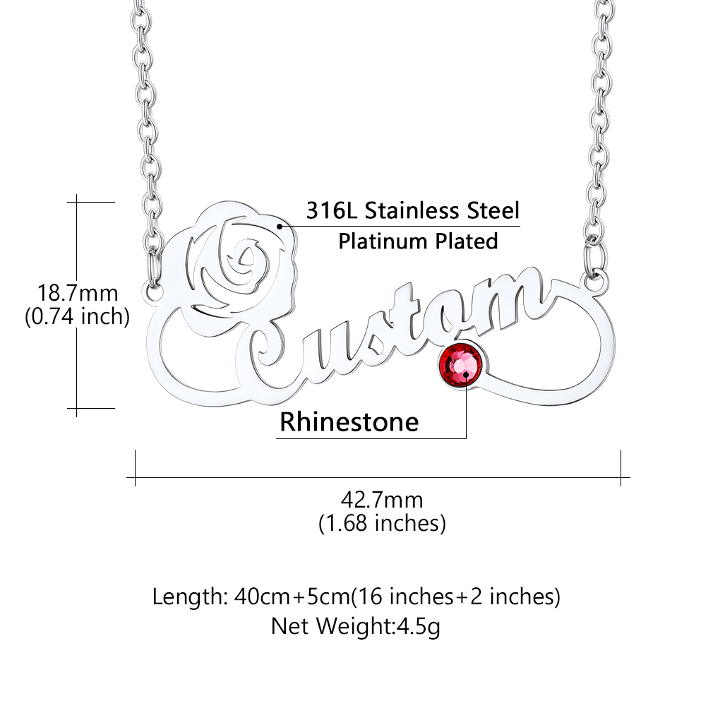 Custom Birthstone Name Engraved Infinity Pendant Necklace for Women size