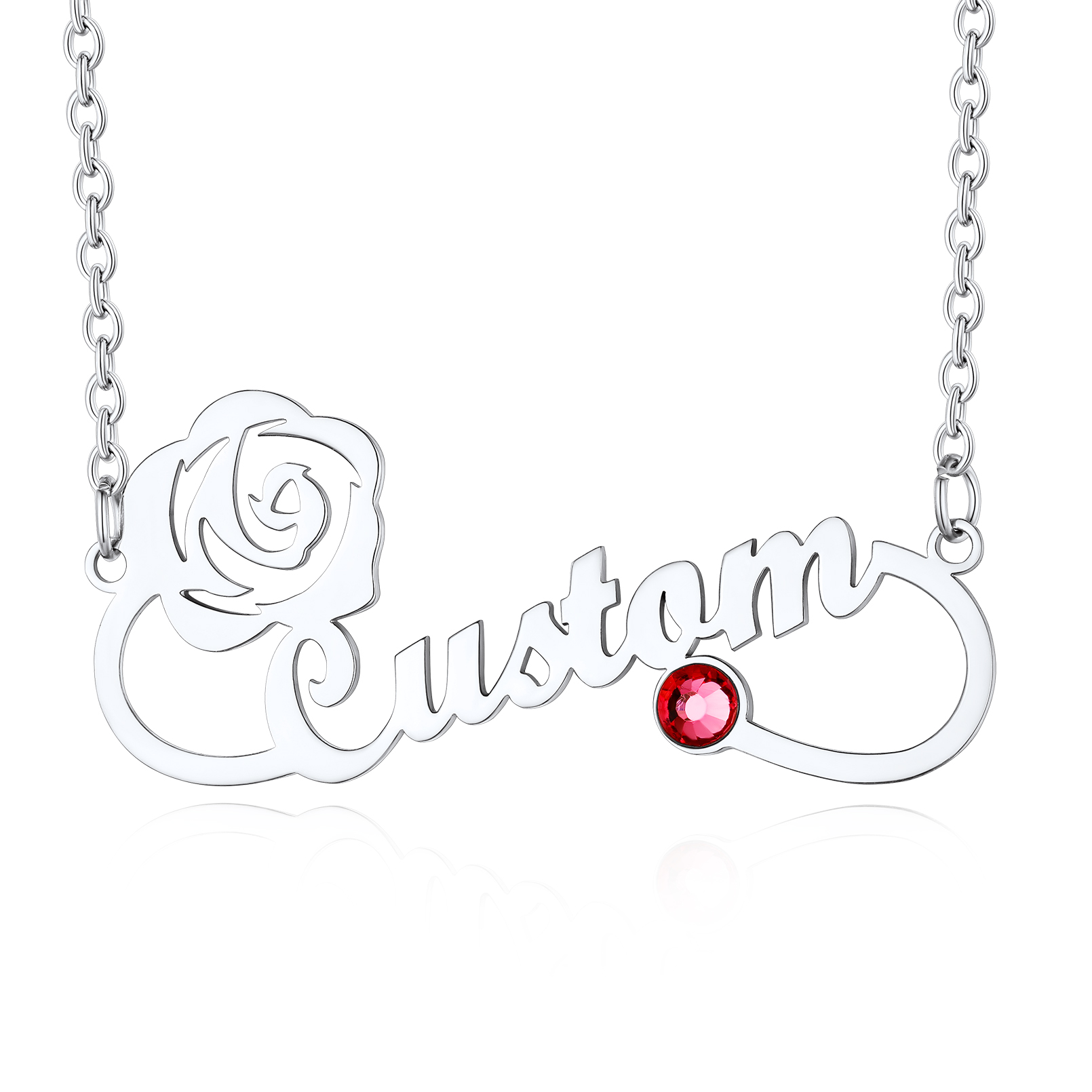 Custom Birthstone Infinity Pendant Necklace Nameplate Engraved for Women SILVER