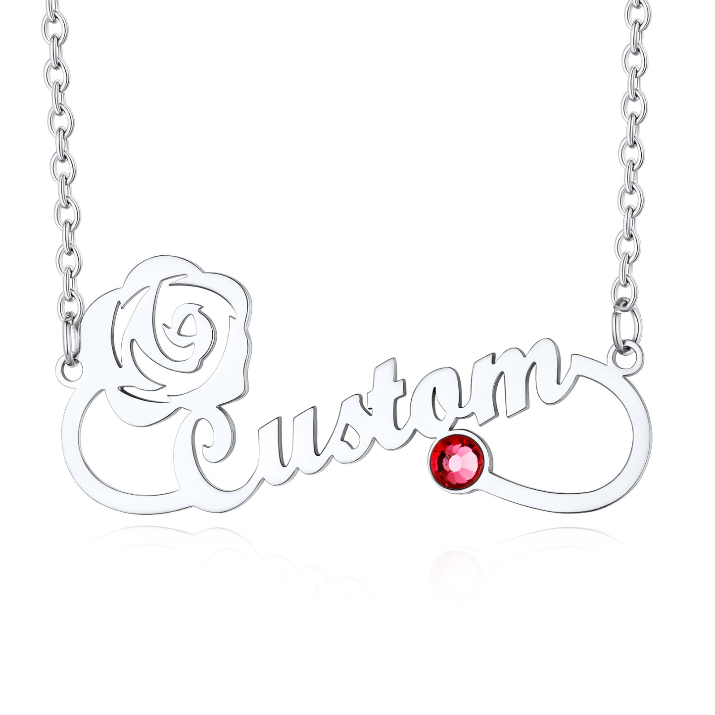 Custom Birthstone Infinity Pendant Necklace Nameplate Engraved for Women SILVER