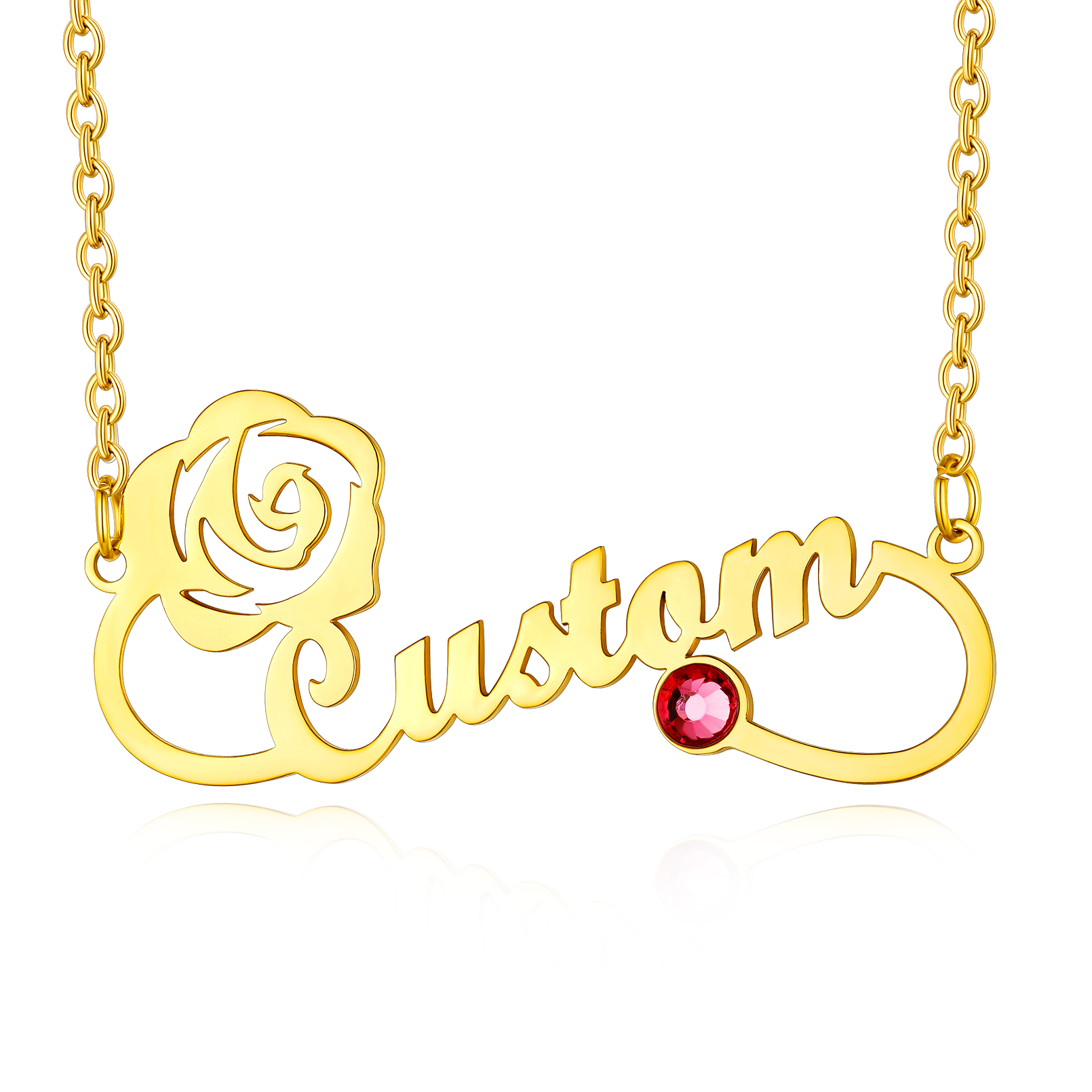 Custom Birthstone Name Engraved Infinity Pendant Necklace for Women gold