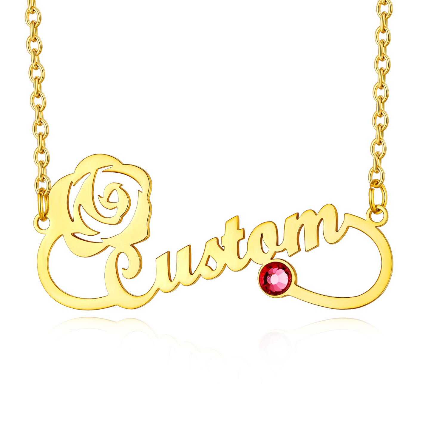 Custom Birthstone Name Engraved Infinity Pendant Necklace for Women gold