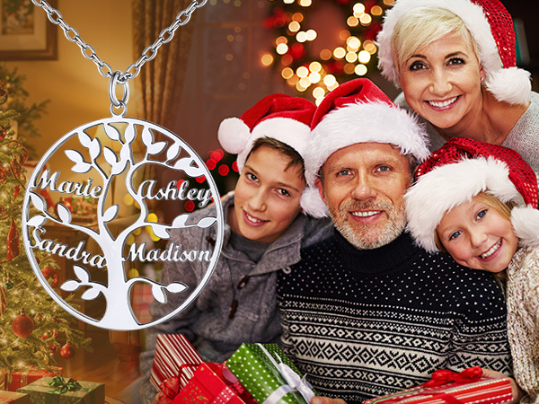 Personalized Name Plate Life Tree Family Necklace For Women