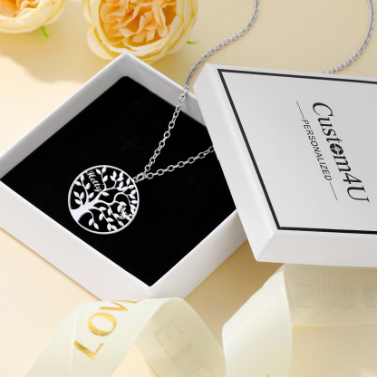 Personalized Name Plate Life Tree Family Necklace For Women