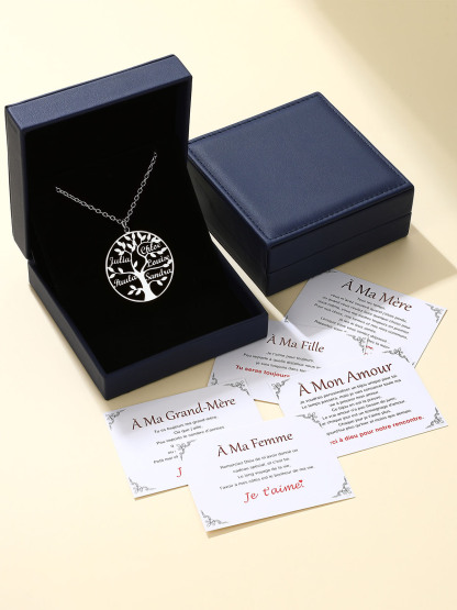 Personalized Name Plate Life Tree Family Necklace For Women