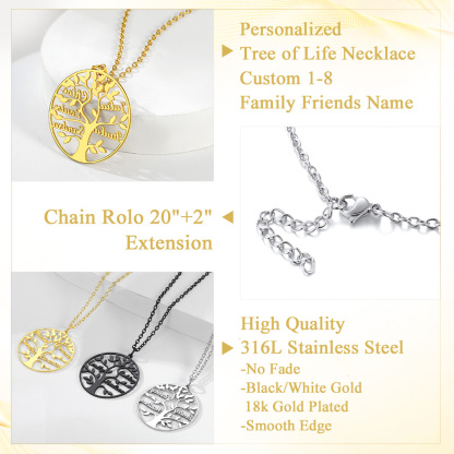 Personalized Name Plate Life Tree Family Necklace For Women