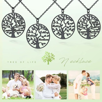 Personalized Name Plate Life Tree Family Necklace For Women