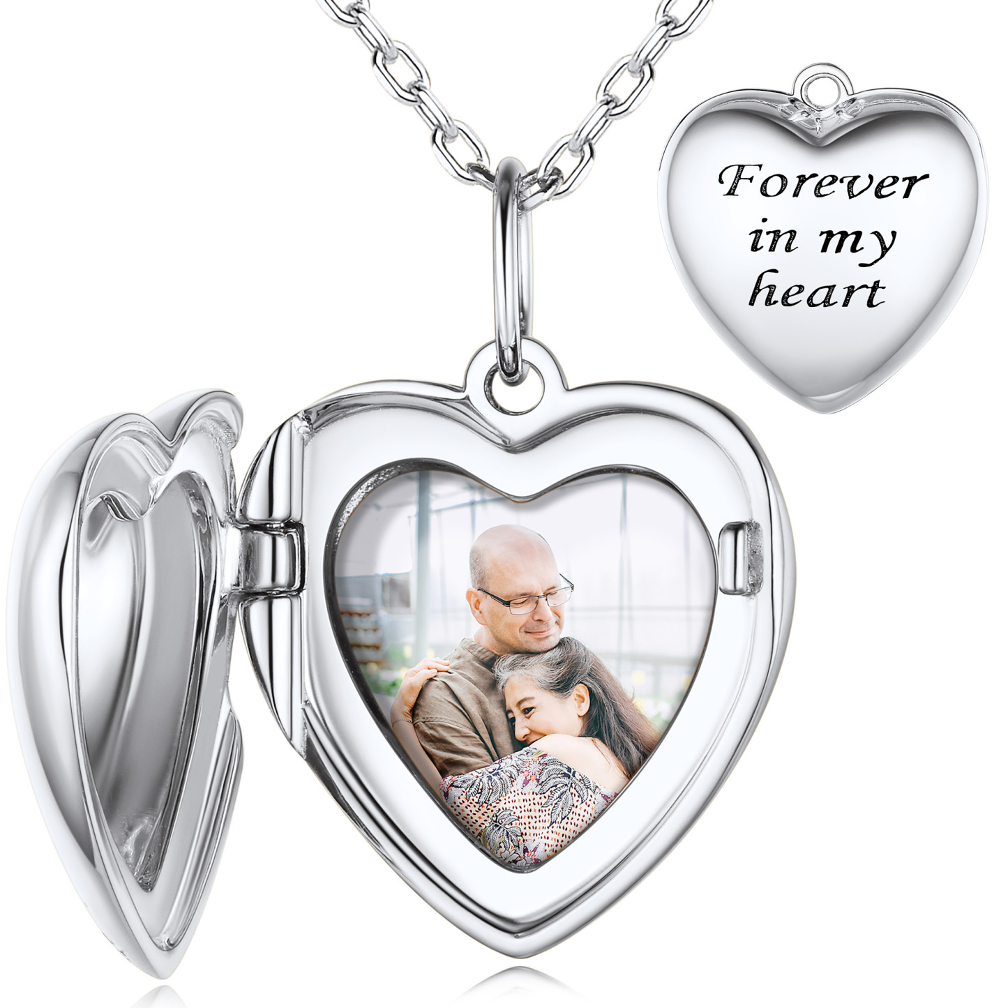 Personalized Photo Heart Silver Locket Necklace for Women silver 
