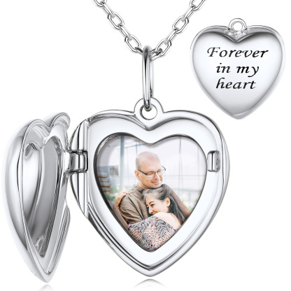 Personalized Photo Heart Silver Locket Necklace for Women silver 