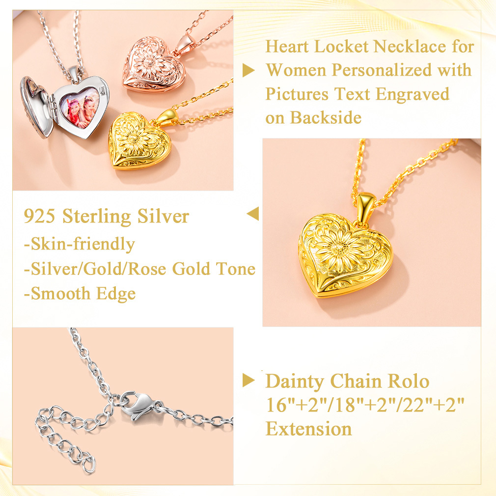 Personalized Photo Sunflower Heart Shape Necklace 