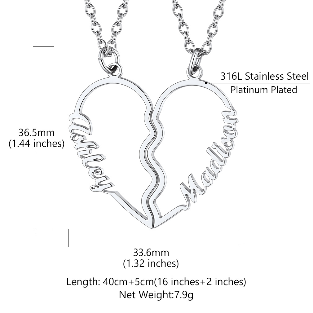 Personalized Name Heart Puzzle Matching Pendant Necklaces detail