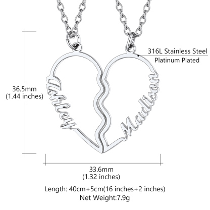 Personalized Name Heart Puzzle Matching Pendant Necklaces detail