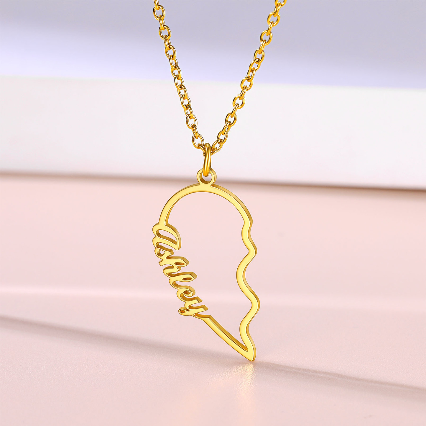 Personalized Name Heart Puzzle Matching Pendant Necklaces gold occasion