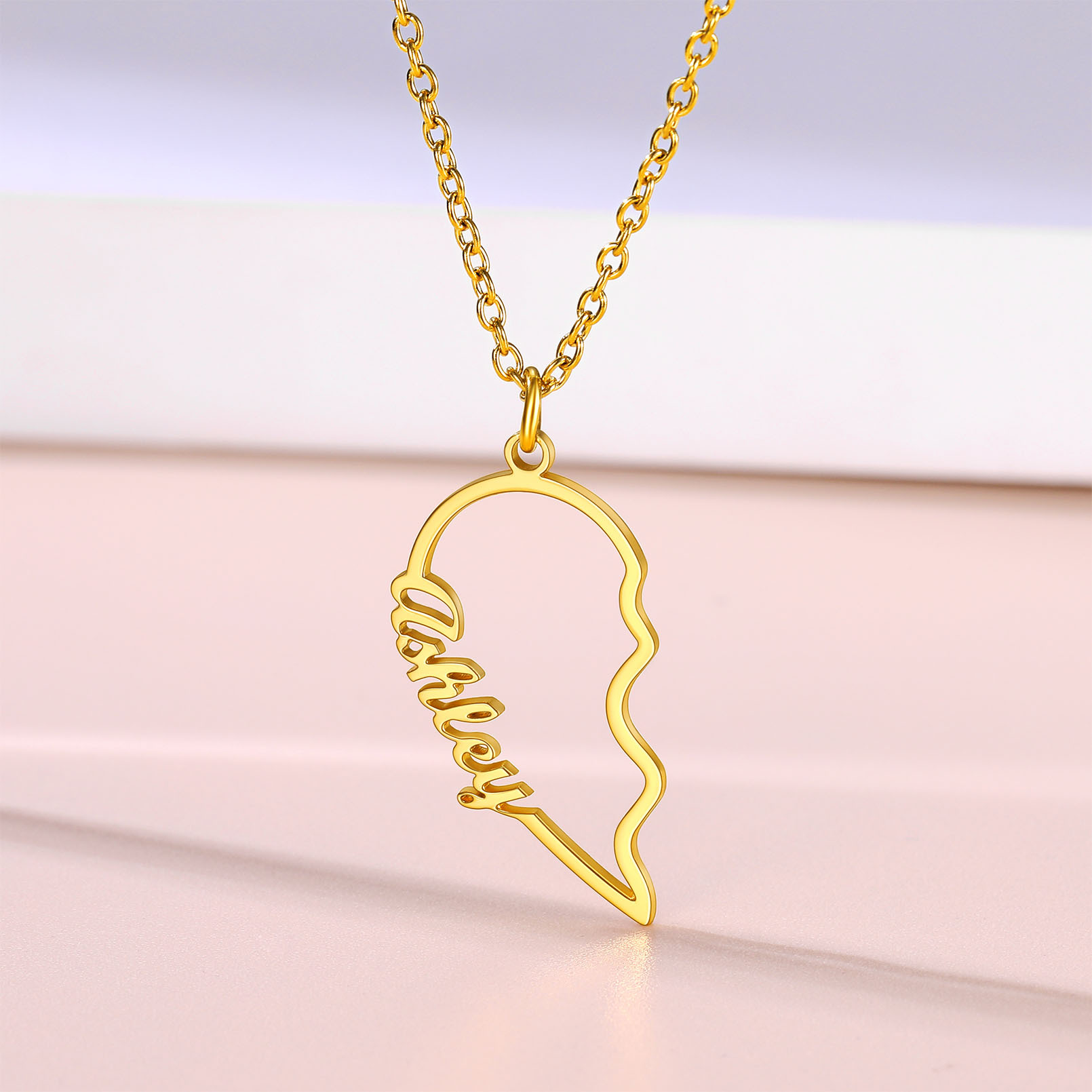 Personalized Name Heart Puzzle Matching Pendant Necklaces gold occasion