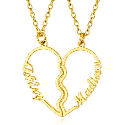 Personalized Name Heart Puzzle Matching Pendant Necklaces gold