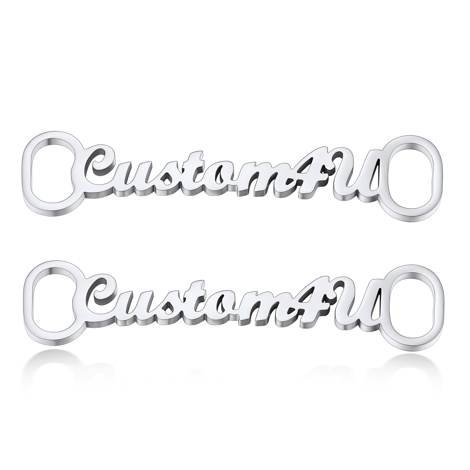 Personalized Nameplate Shoelace Buckle 2Pcs Style A Silver