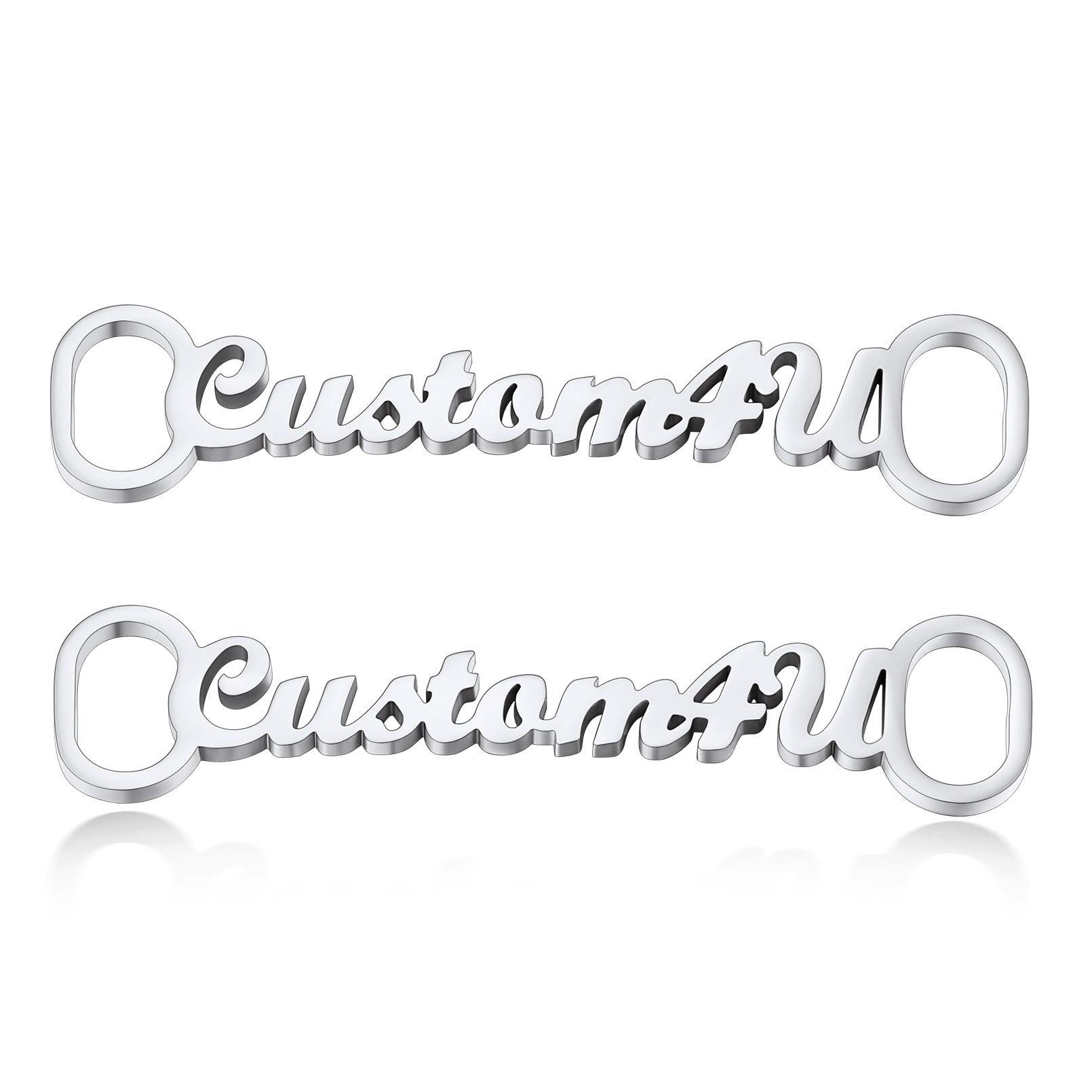Personalized Nameplate Shoelace Buckle 2Pcs Style A Silver