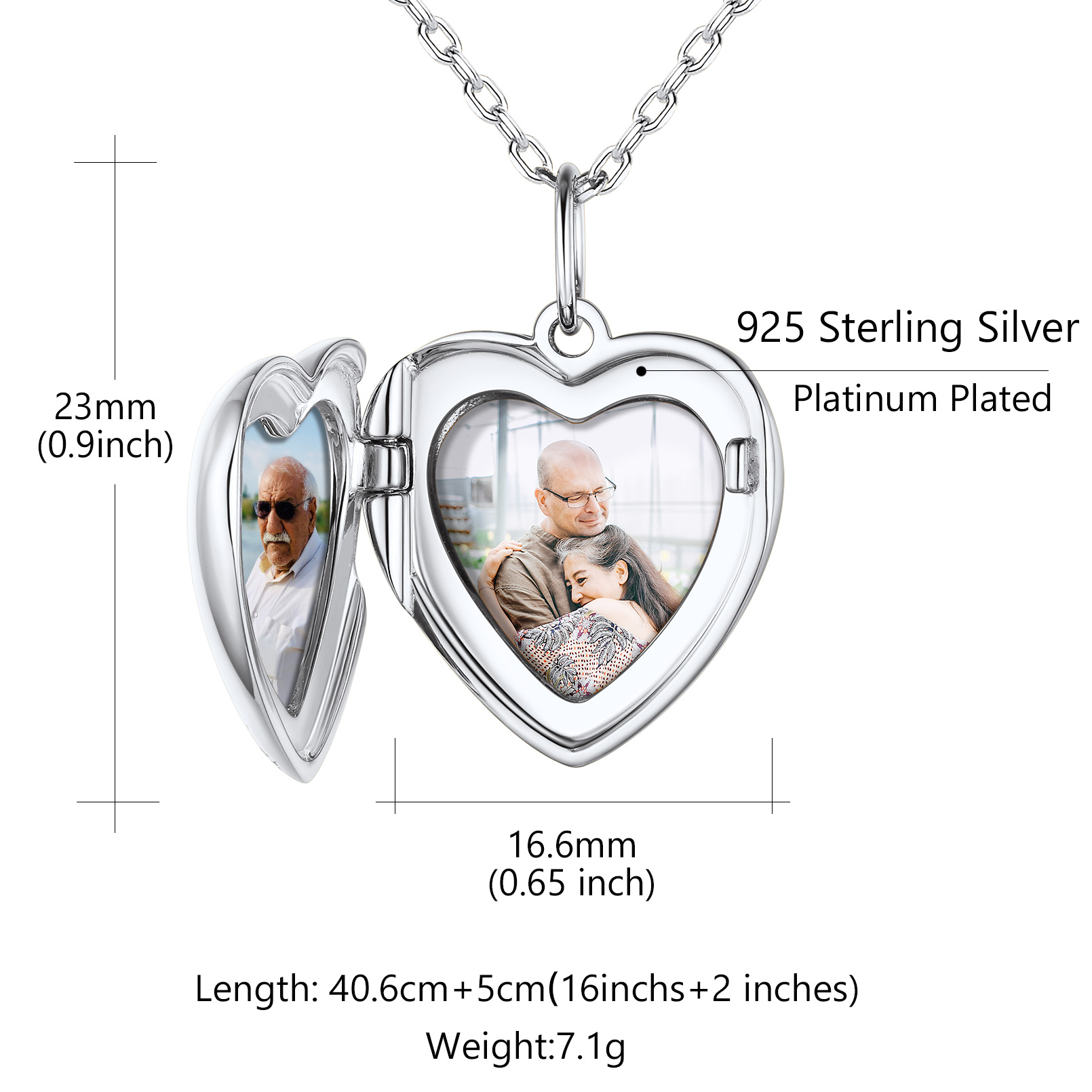 Personalized Photo Locket Engraved Heart Necklaces Memorial Gift for women detail 16+2