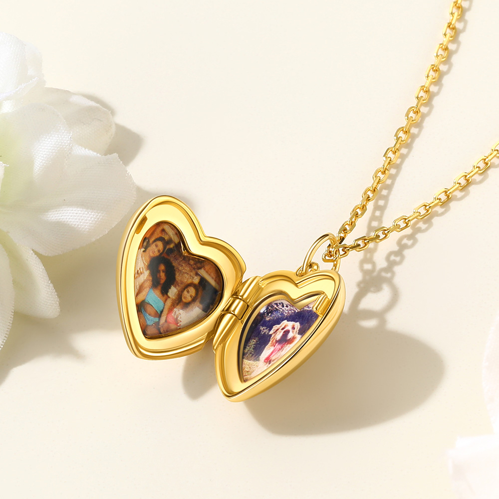 Silver Locket Pendant for 2 Photo Personalized Heart Necklace gold occasion