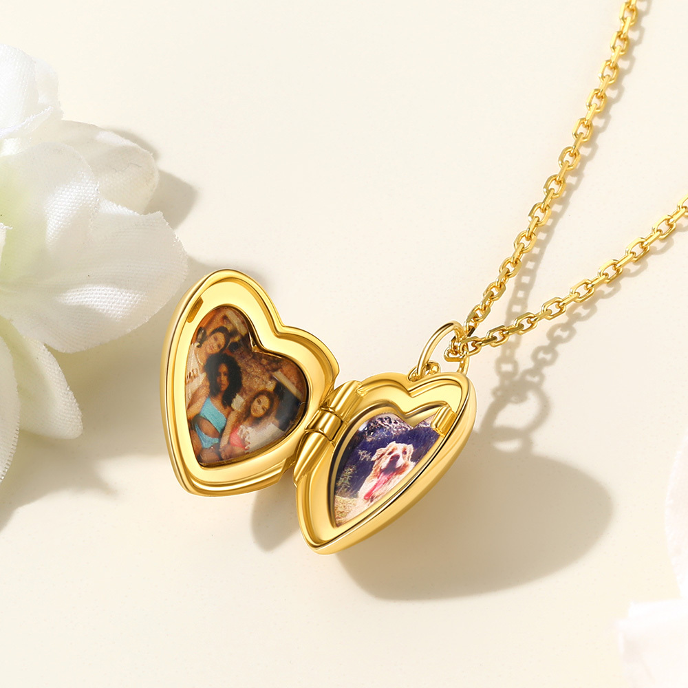 Silver Locket Pendant for 2 Photo Personalized Heart Necklace gold occasion