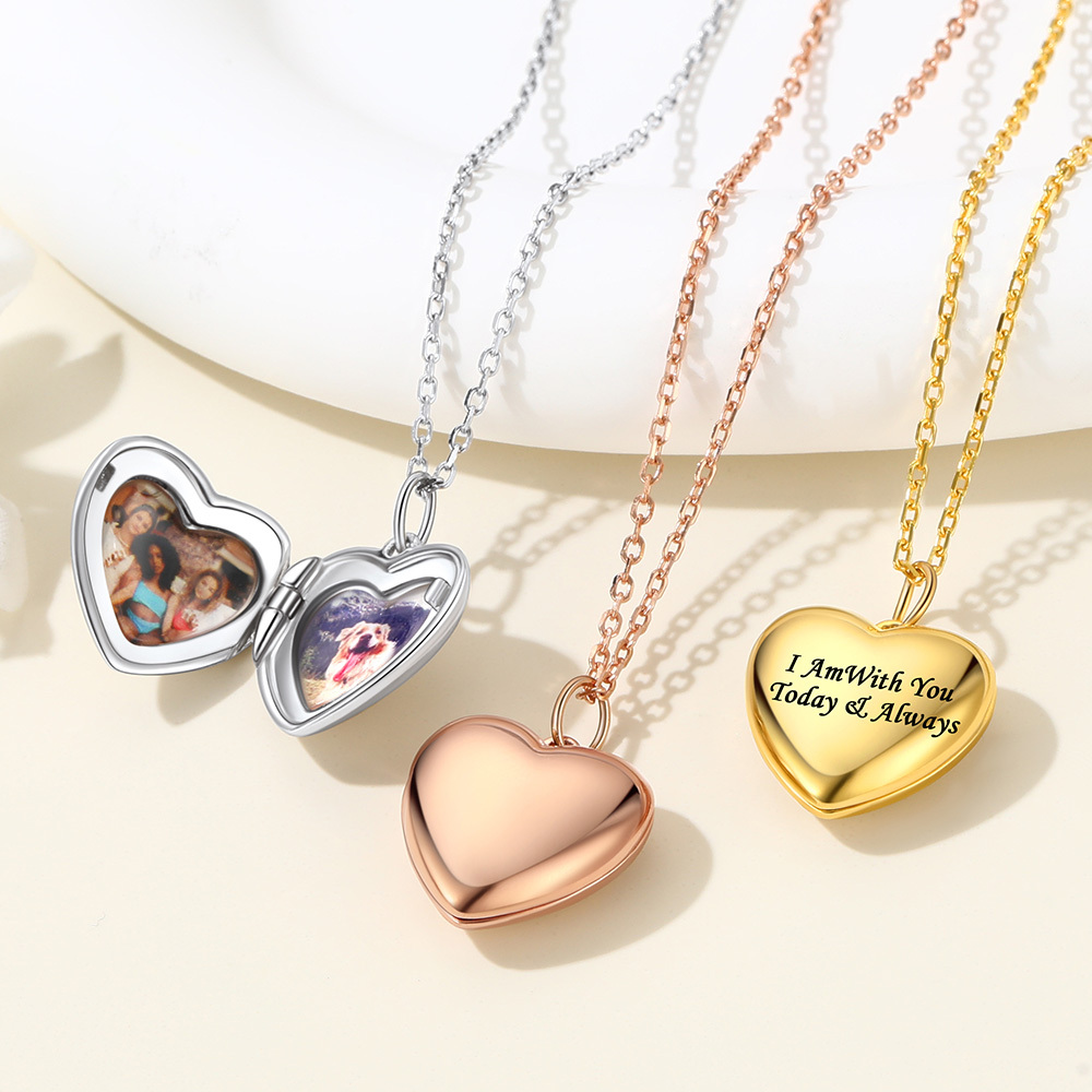 Silver Locket Pendant for 2 Photo Personalized Heart Necklace color