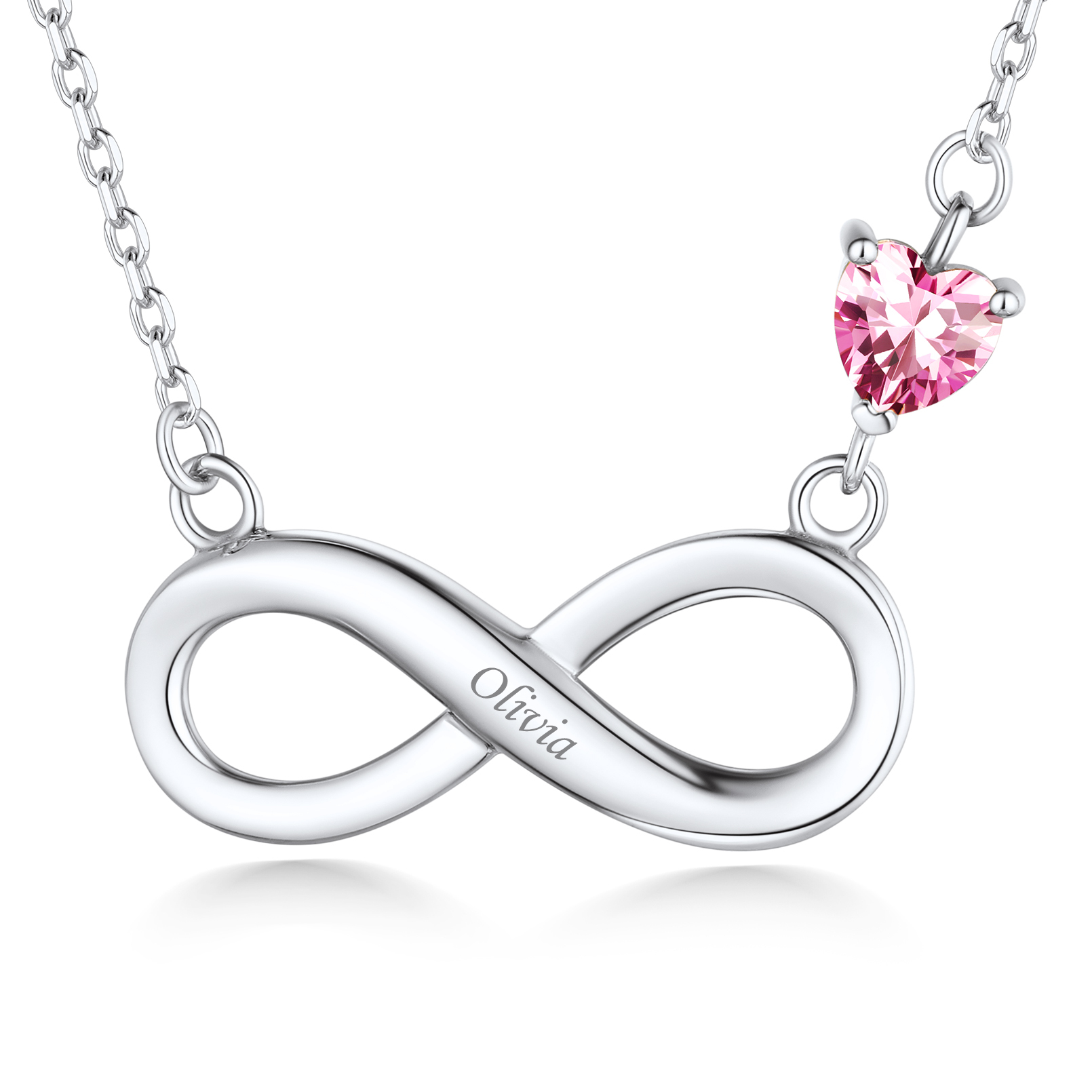 Custom Birthstone Engraved Infinity Heart Pendant Necklace for Women
