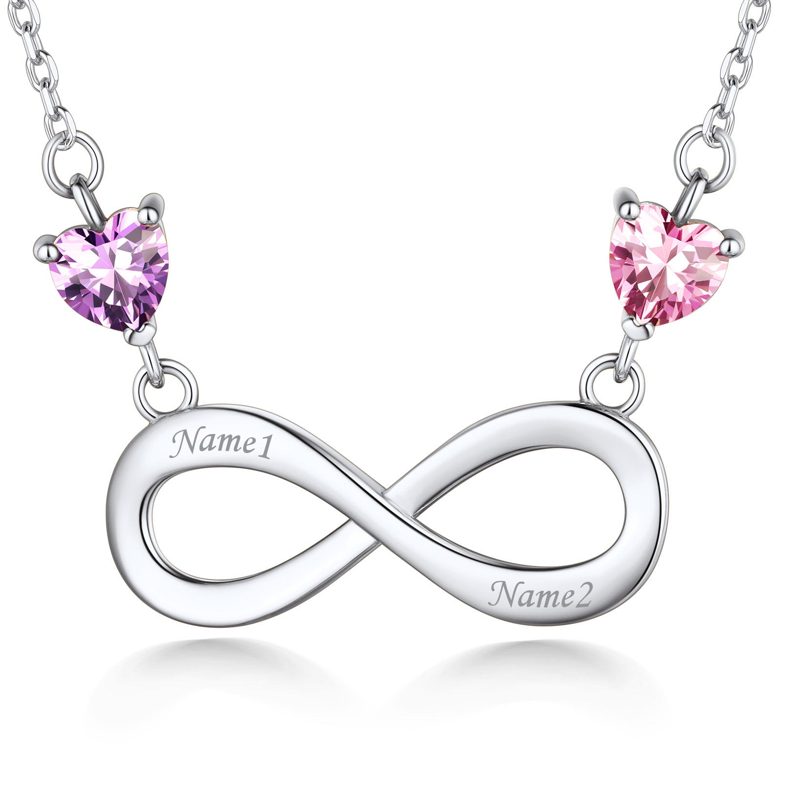  Custom Birthstone Infinity Heart Pendant Necklace for Women silver 1 birthstone
