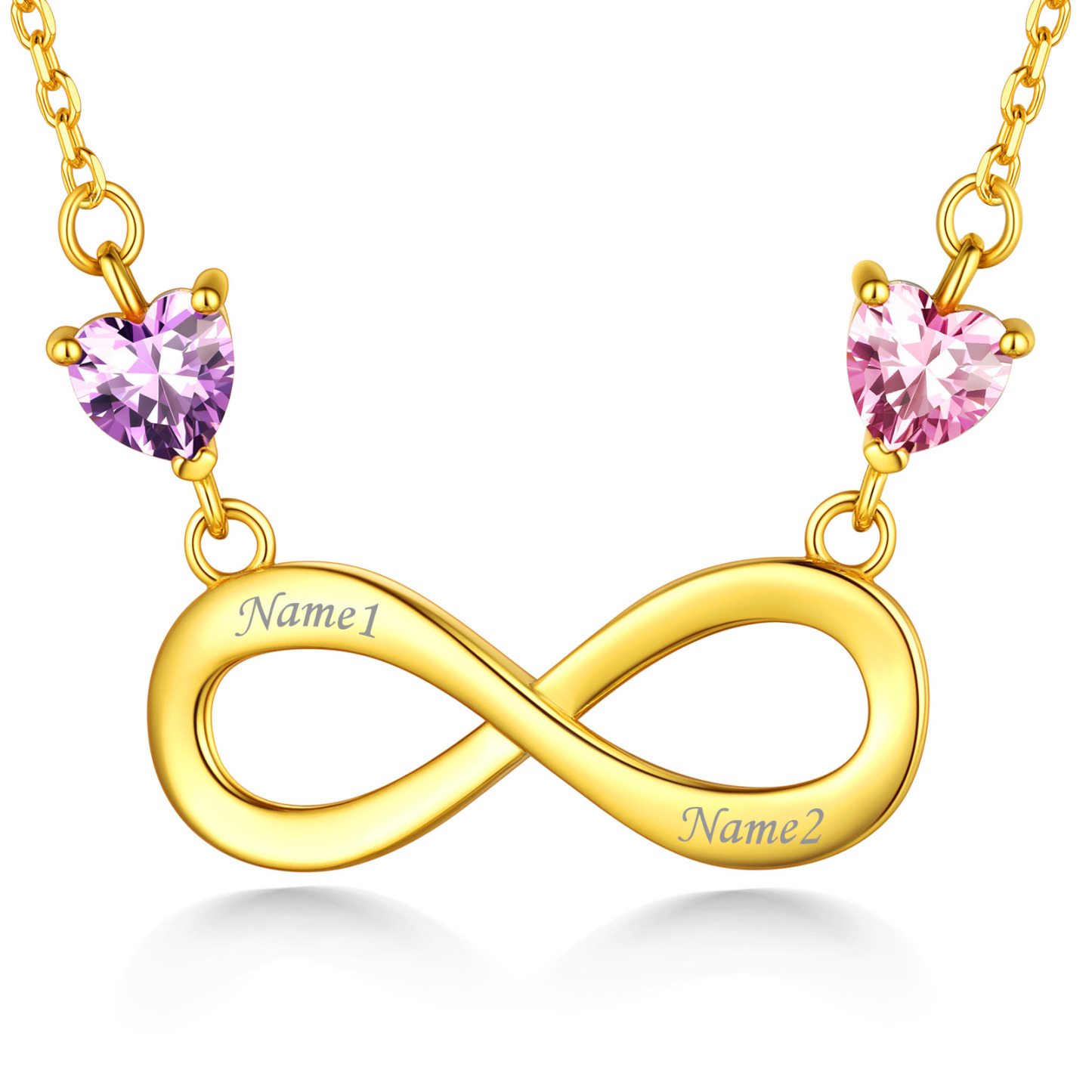  Custom Birthstone Engraved Infinity Heart Pendant Necklace for Women 