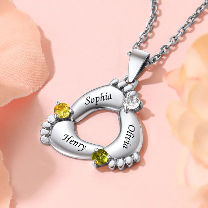 Custom Birthstone Engraved Baby Feet Necklace for Mom occasion