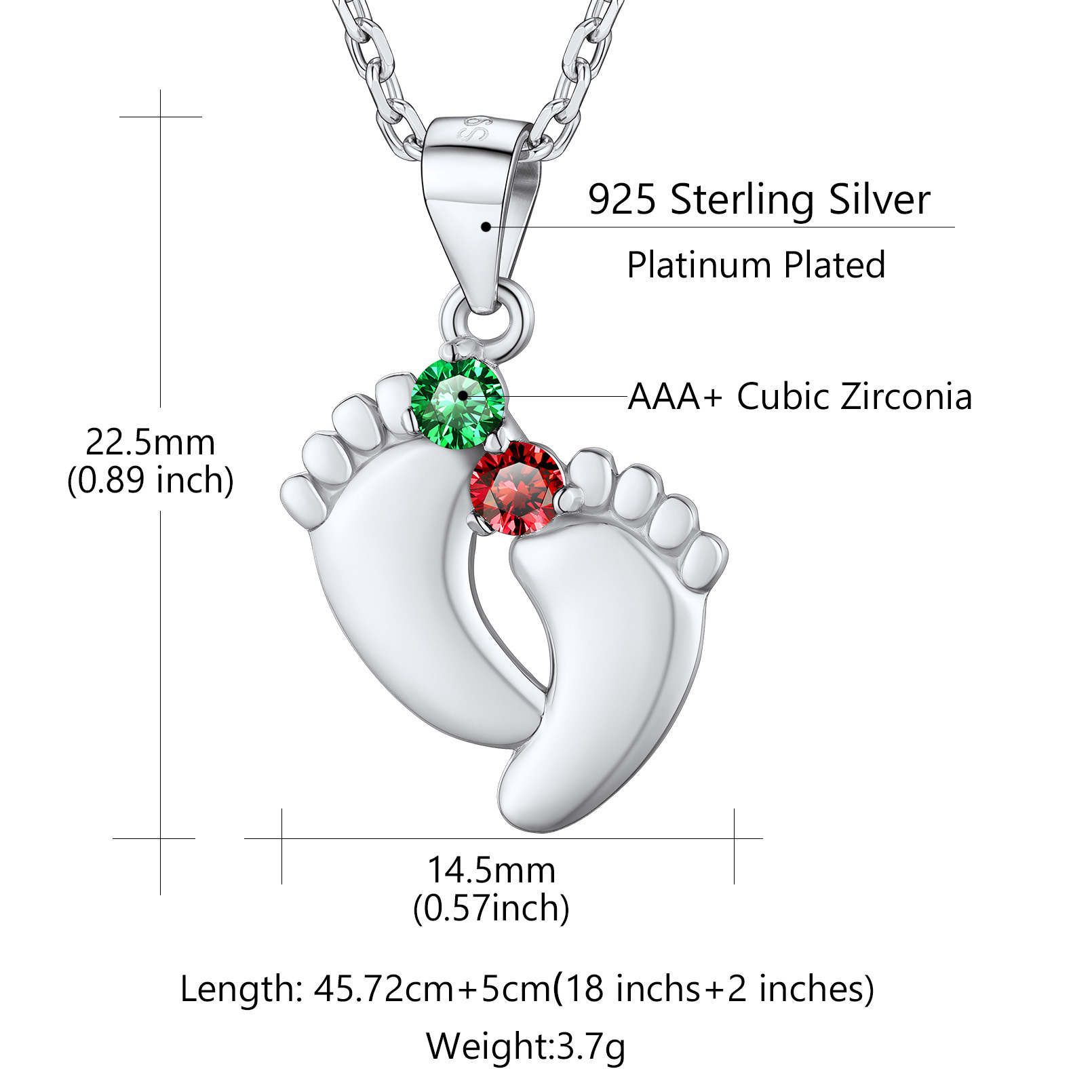 Custom Birthstone Engraved Baby Feet Pendant Necklace for Mom size 2