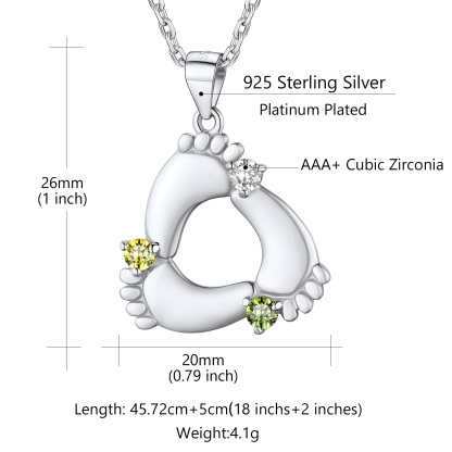 Custom Birthstone Engraved Baby Feet Pendant Necklace for Mom size 3