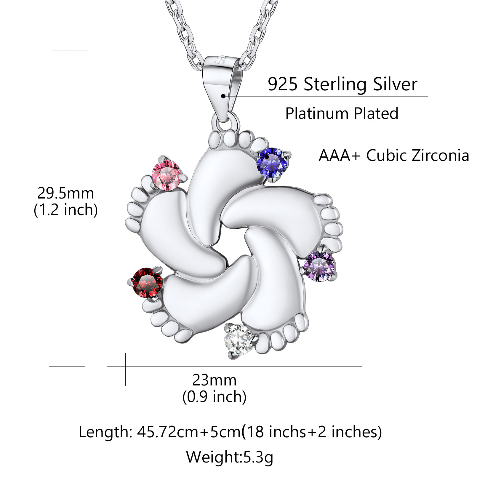 Custom Birthstone Engraved Baby Feet Pendant Necklace for Mom size 5