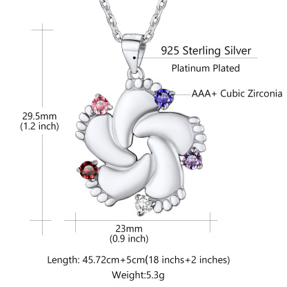 Custom Birthstone Engraved Baby Feet Pendant Necklace for Mom size 5