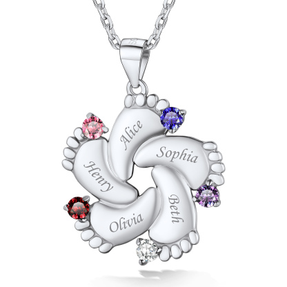Custom Birthstone Engraved Baby Feet Pendant Necklace for Mom silver 5