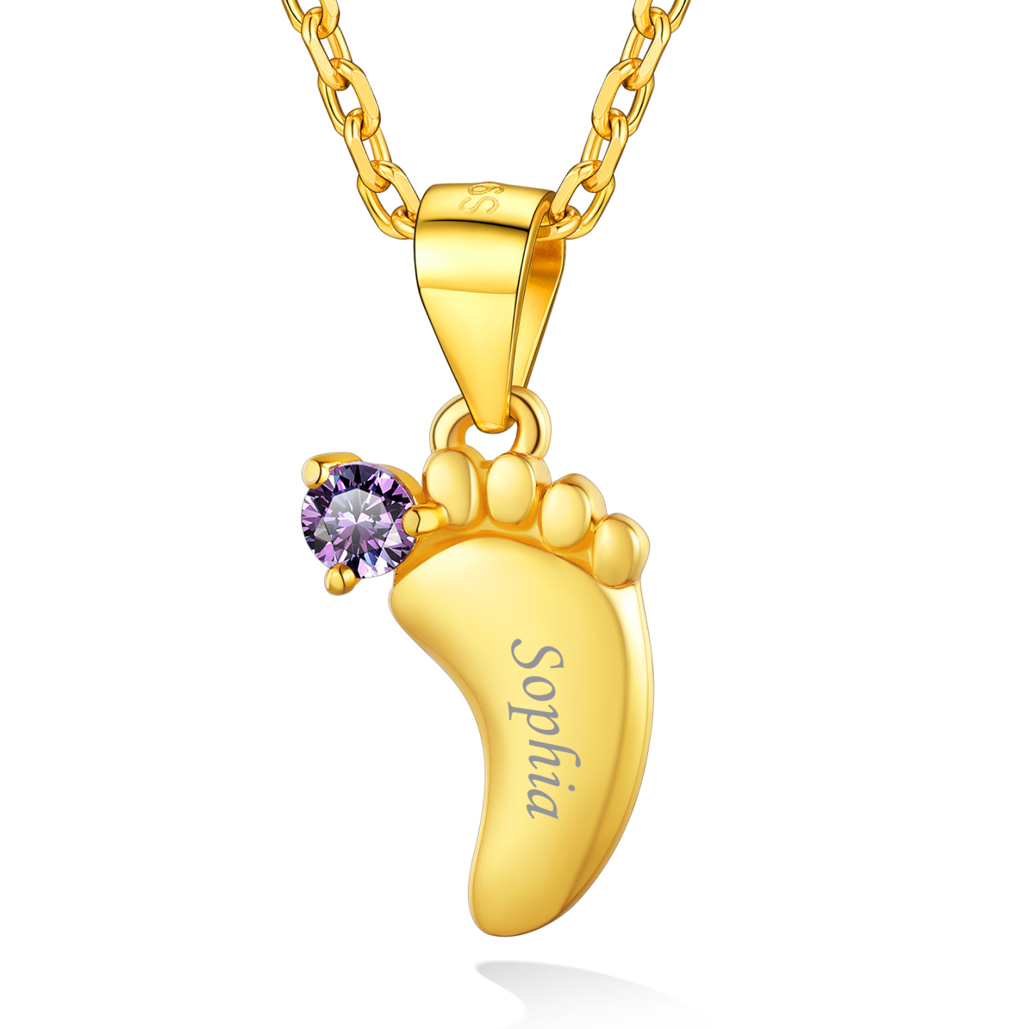 Custom Birthstone Engraved Baby Feet Pendant Necklace for Mom gold 1