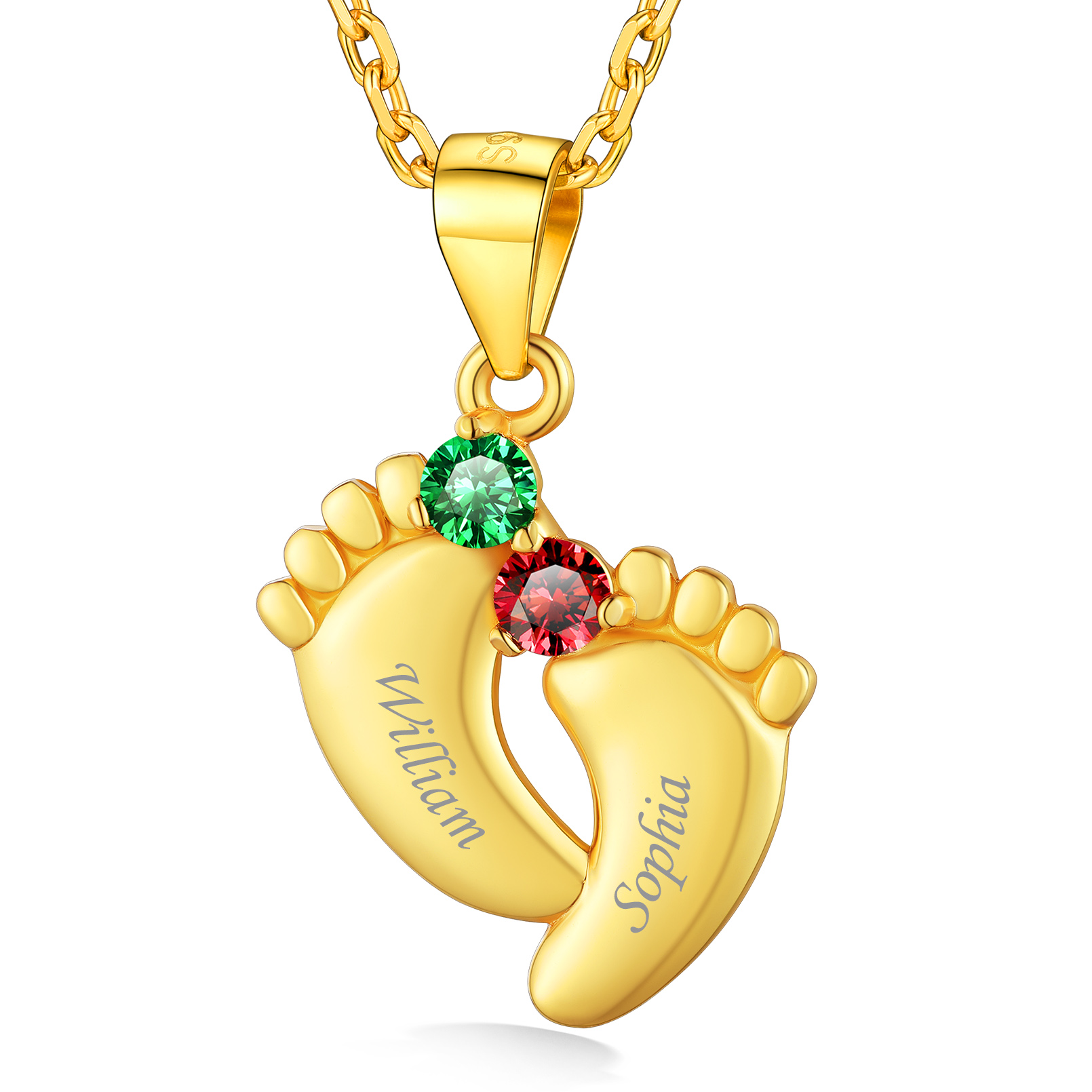 Custom Birthstone Engraved Baby Feet Pendant Necklace for Mom gold 2