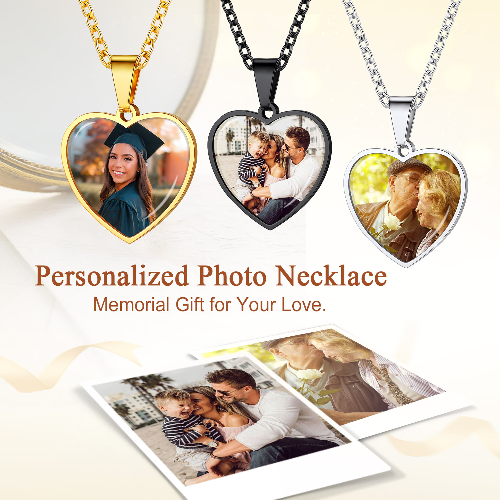 Personalized Heart Pendant Necklace with 2 Pictures for Women collection
