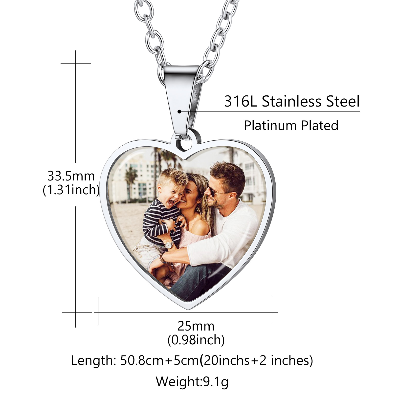 Personalized Heart Picture Necklaces for Women Silver Size