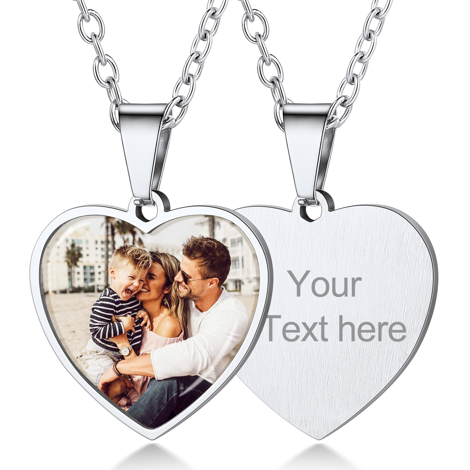 Personalized Heart Picture Necklaces for Women Silver